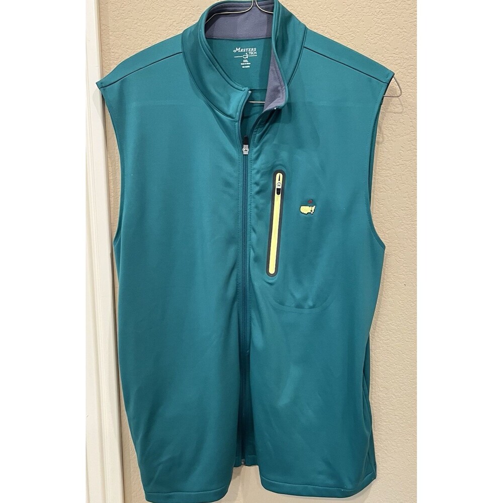 The Masters Tech Vest Mens XXL Green Full Zip Performance Stretch Golf Pockets